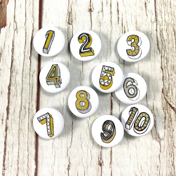 Birthday Button Number pin badges, small & large Fun Birthday's 1-10 