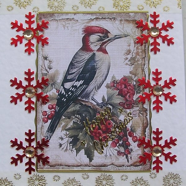 Happy Christmas Hand Crafted Decoupage Christmas Card - Happy Christmas 2970