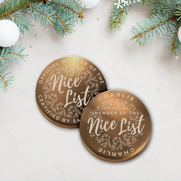 Nice List - Floral: Personalised Nice List Member Christmas Coin Token Gift