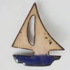 brooch - blue boat with brown sails