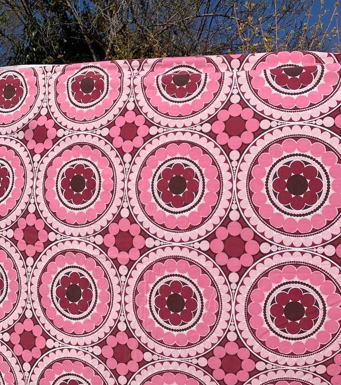 Pink RETRO Mandela Flower Power 70s 60s Vintage Craft Fabric sheet FOR SALE