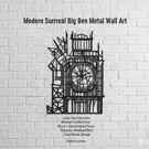 Modern Big Ben Metal Wall Art Surreal London Clock Tower Silhouette Decor 80cm