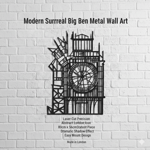 Modern Big Ben Metal Wall Art Surreal London Clock Tower Silhouette Decor 80cm