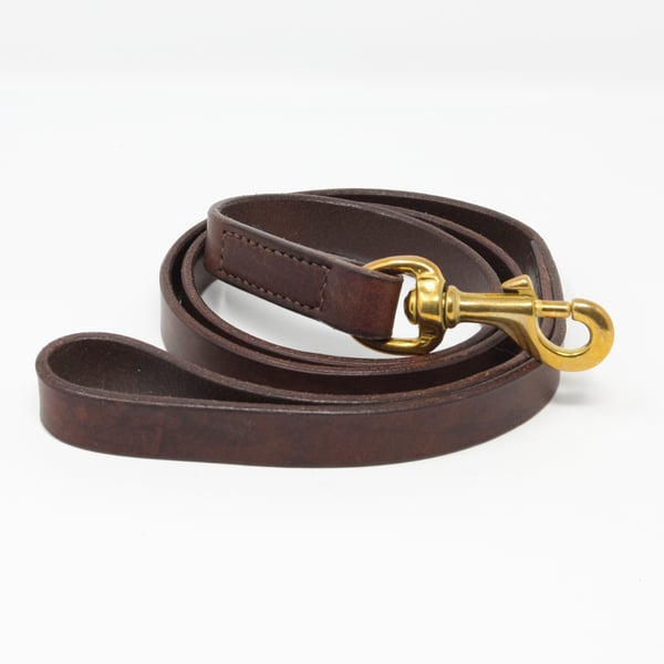 Brown leather dog lead with solid brass clip