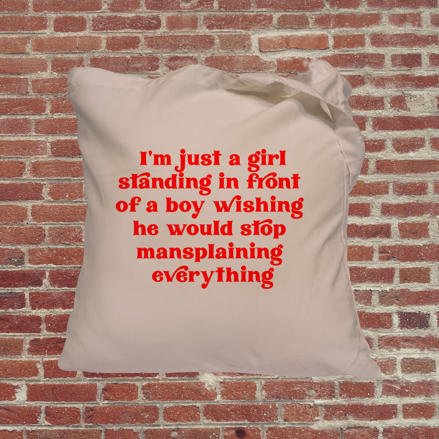 Mansplaining tote bag, feminist, retro font