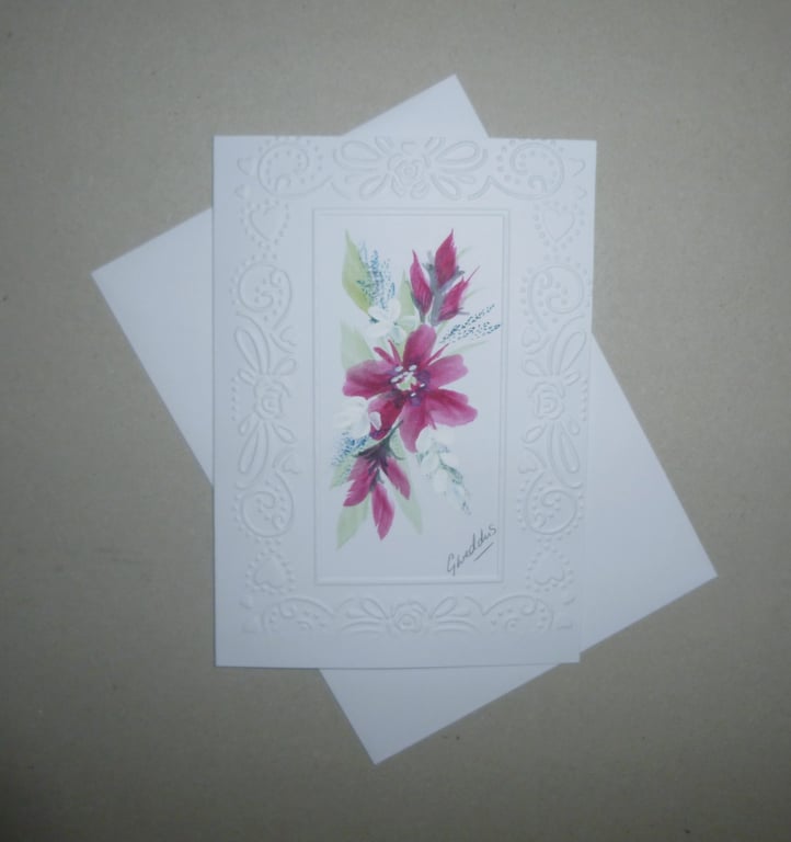 greetings card hand painted floral flowers ( ref FA 458 A6 )