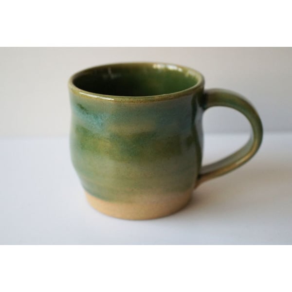 Green handmade pottery mug 7.5cm x 7cm