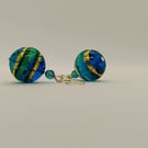 Sea Blue Murano Glass Drop Earrings, 22kt Gold Core, Sterling Silver Earwires