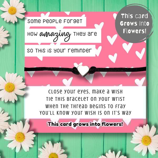 Wish String Bracelet With Plantable Packing Card, Positivity Gift, Handmade