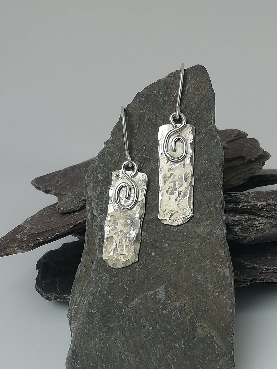 Hammered Silver Earrings with Swirls