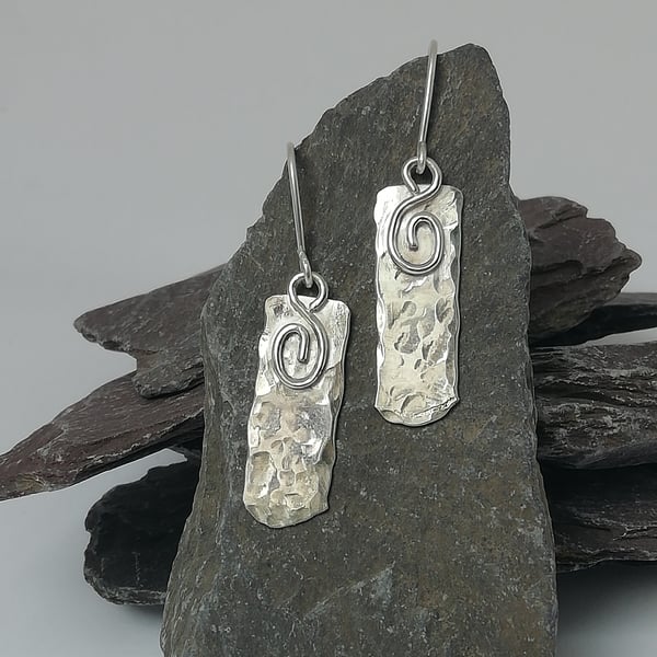 Hammered Silver Earrings with Swirls
