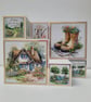 Birthday Card – Handmade Stepped Shape Cottage Garden House & Floral Wellies
