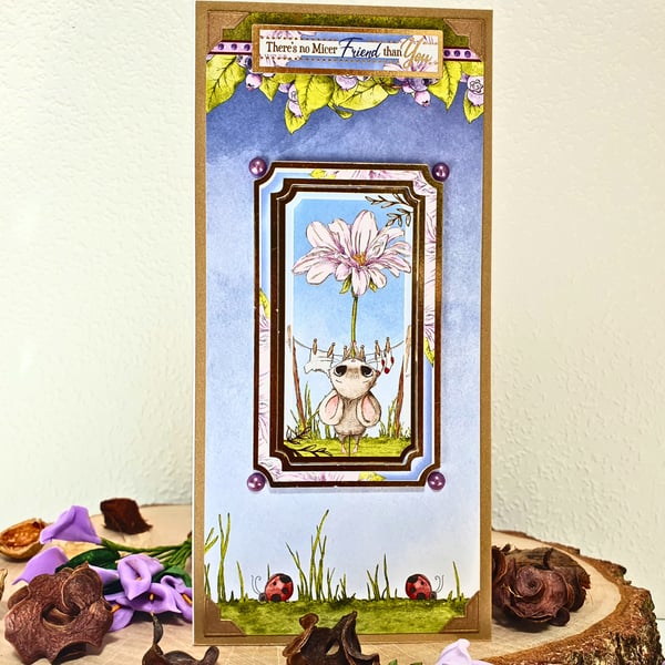 Card for a friend with a mouse & flower - There is no "micer" friend than you
