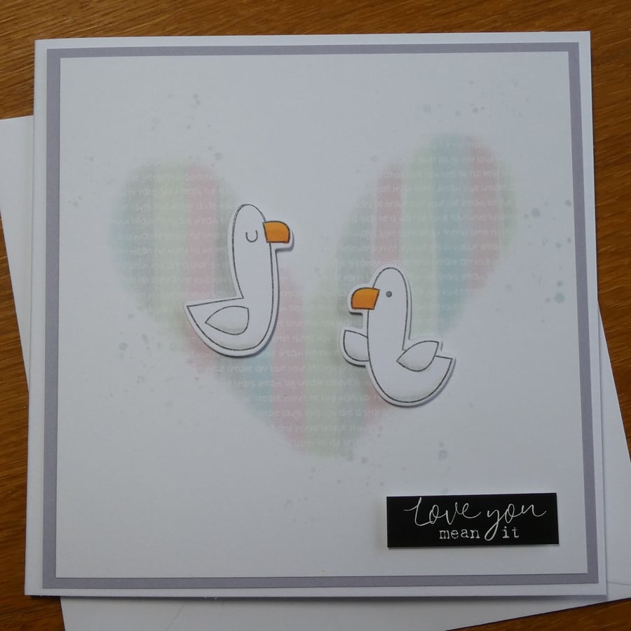 Pastel Rainbow Heart Gull Card - Love you