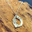 Fox and butterfly silver pendant 