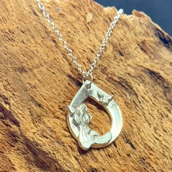Fox and butterfly silver pendant 