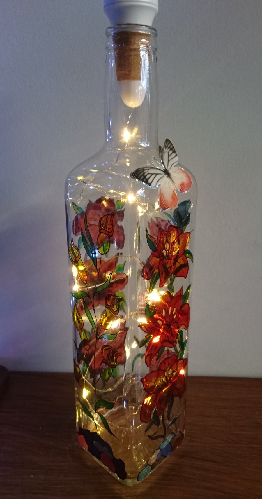 Dreaming of Lilies - Handpainted Bottle Lamp
