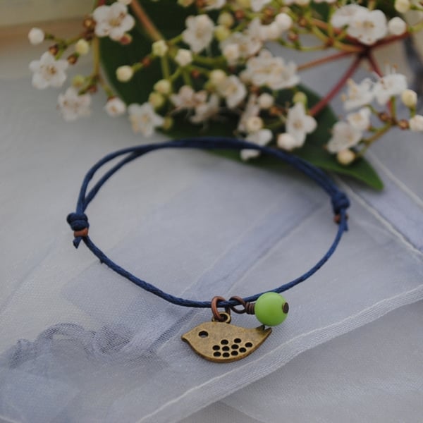 Friendship Bracelet-Navy with copper bird 