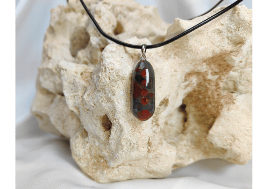 Bloodstone Pendant on leather chain with Sterling Silver fittings