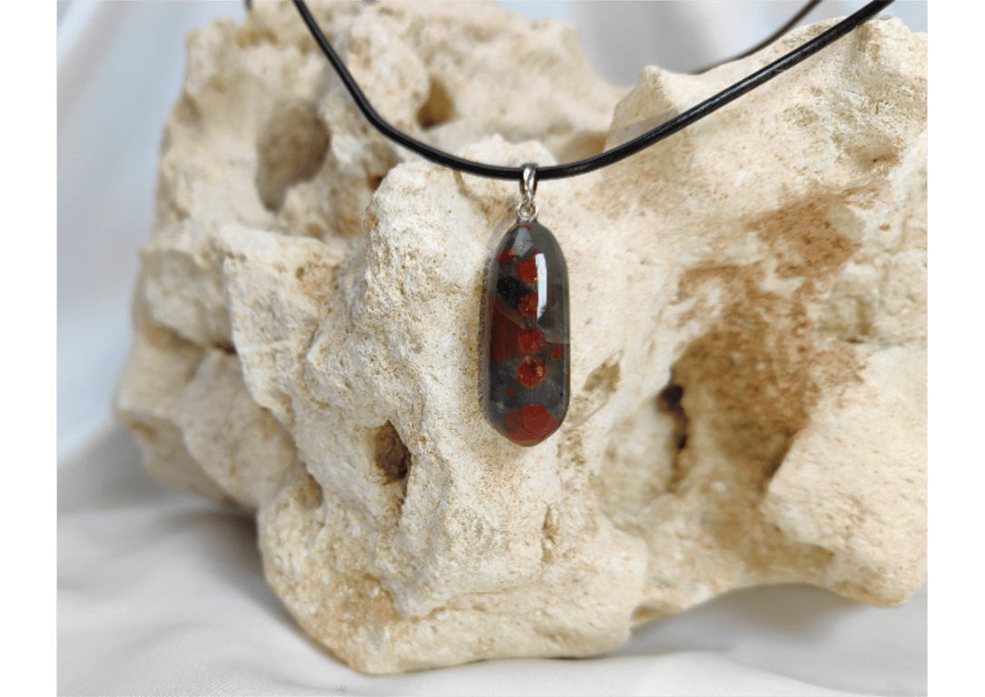 Bloodstone Pendant on leather chain with Sterling Silver fittings