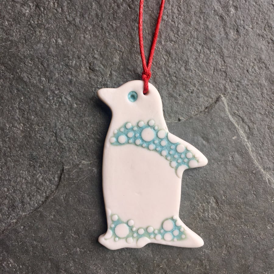 Scandi Penguin Christmas decoration, hygge aqua white,The Porcelain Menagerie