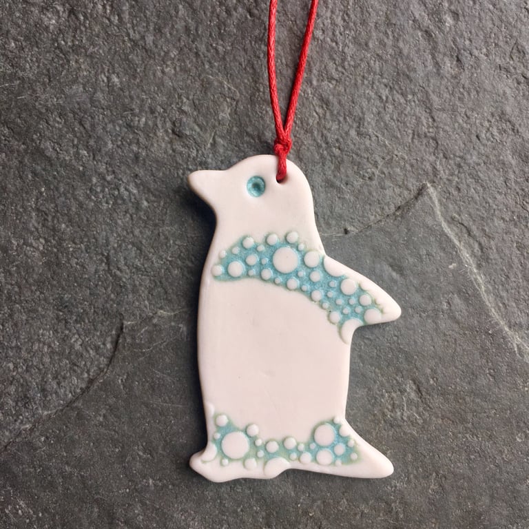 Scandi Penguin Christmas decoration, hygge aqua white,The Porcelain Menagerie
