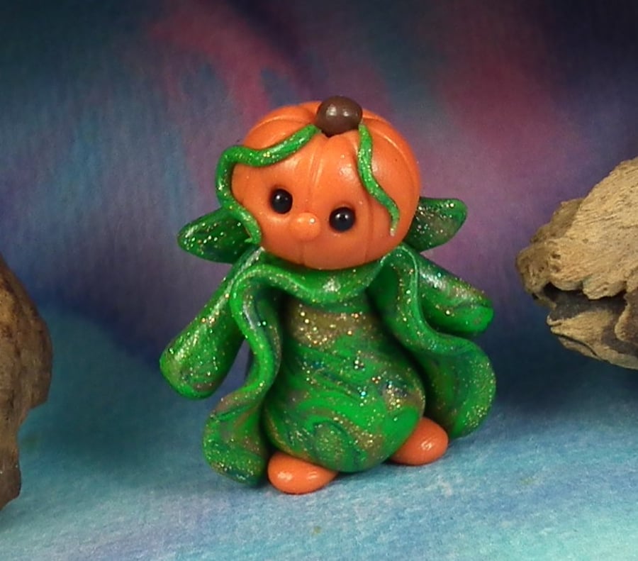 Tiny Pumpkin-head Gnome 'Freyn' OOAK Sculpt by Ann Galvin