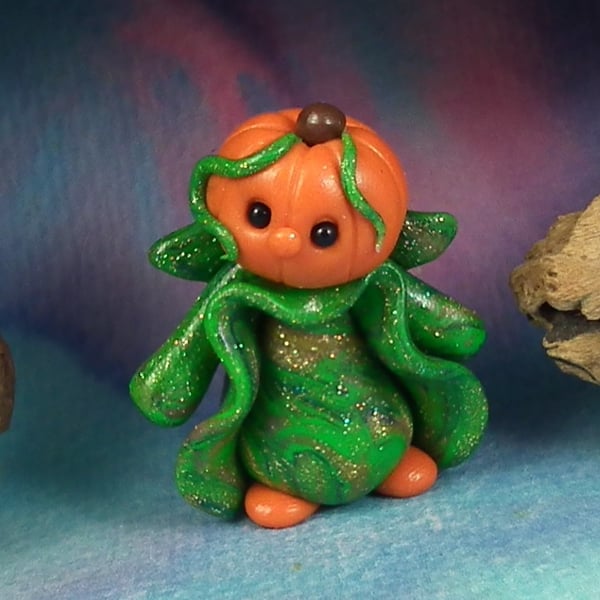 Tiny Pumpkin-head Gnome 'Freyn' OOAK Sculpt by Ann Galvin