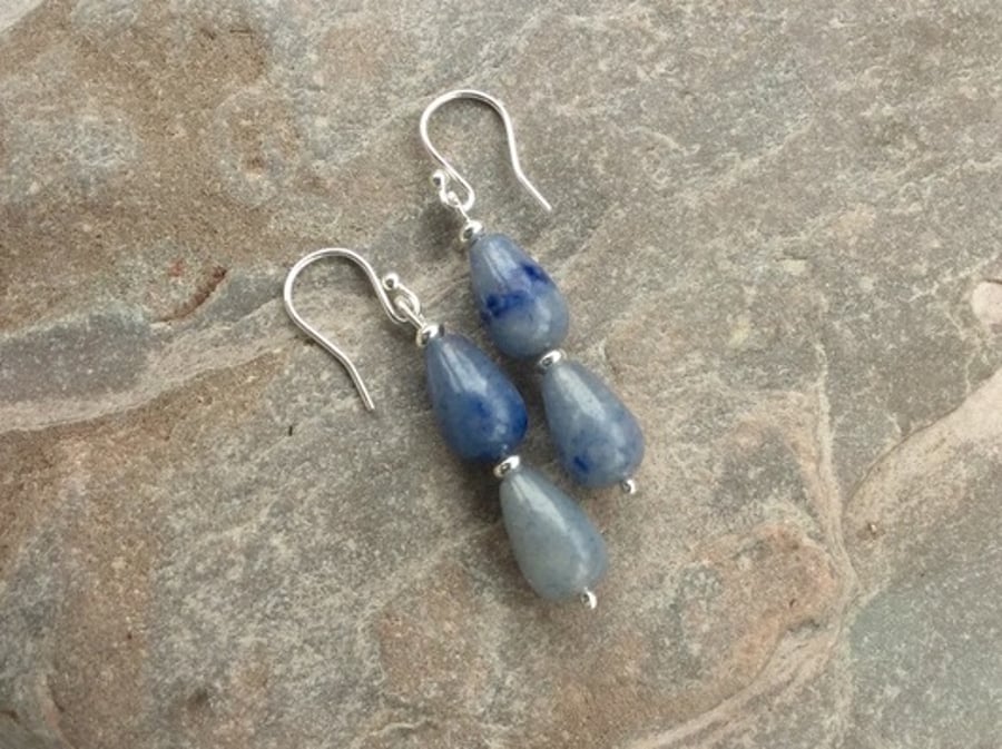 Sterling Silver Gemstone Drop Earrings with Blue Aventurine