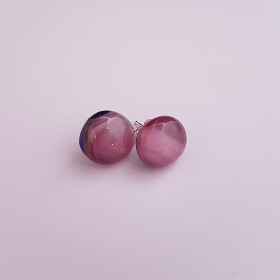 Pink Fused Glass Stud Earrings