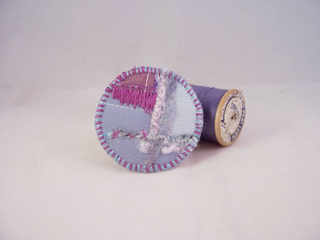 Hand embroidered fabric brooch