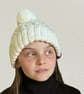 Hand Knitted Beanie Hat In Cream - Fits From Age 12 years to Woman's Head Size