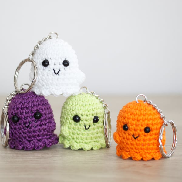 4 Cute Ghost Keyrings Crocheted Handmade Keychains Great Gifts