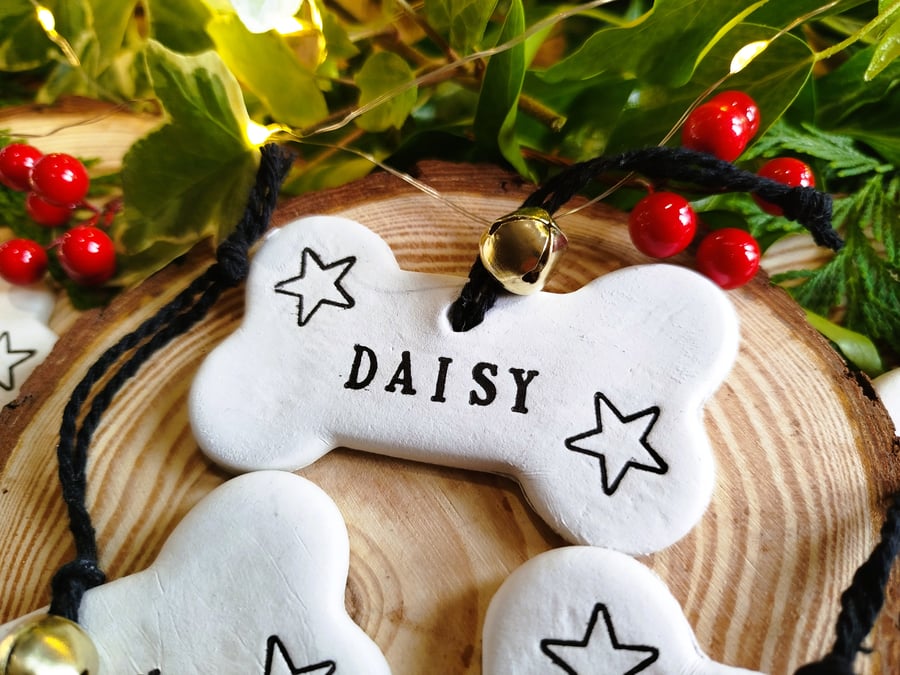 Dog Bone Christmas Ornament, Personalised Christmas Bauble, Gift for Dog 