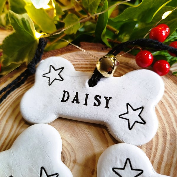 Dog Bone Christmas Ornament, Personalised Christmas Bauble, Gift for Dog 