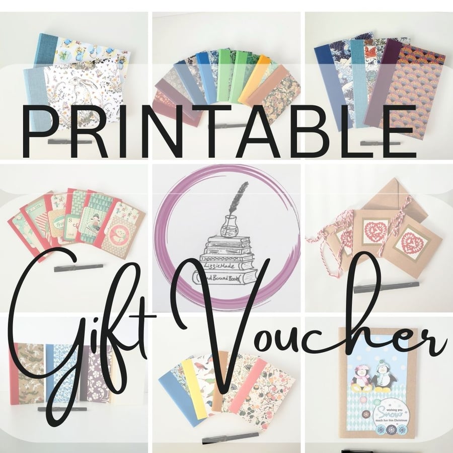 Gift Voucher for LizzieMade Hand Bound Books - Printable voucher by email