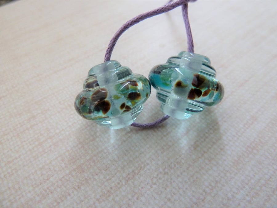 blue frit ornate lampwork glass beads