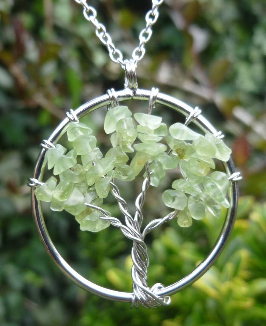 Peridot Tree of Life Pendant Necklace on 925 Sterling Silver Chain Pagan gift