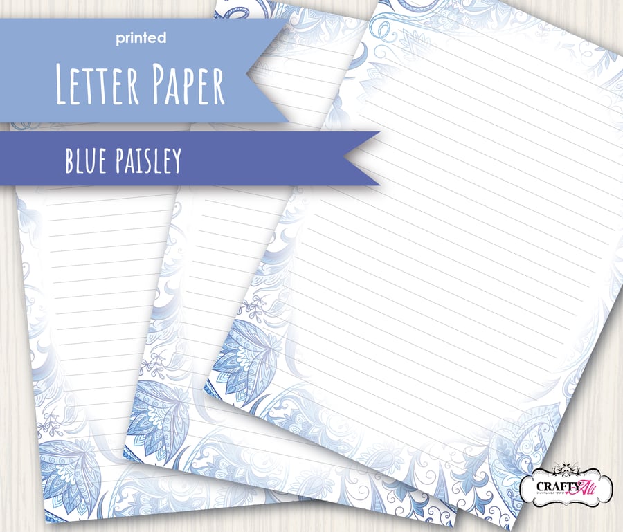 Letter Writing Paper Blue Paisley, pretty notepaper