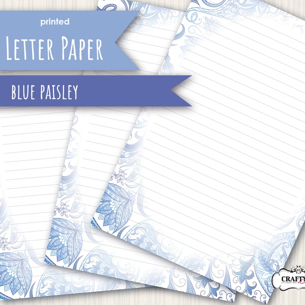 Letter Writing Paper Blue Paisley, pretty notepaper