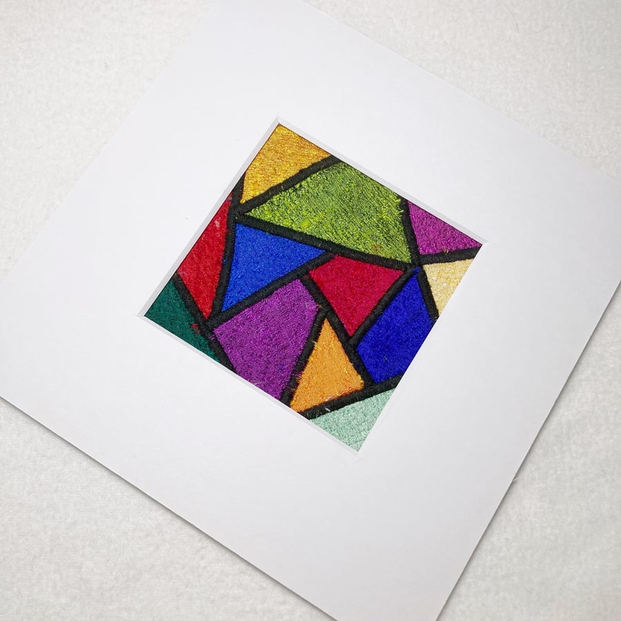 Textile art, needle felted silk "stained glass" 