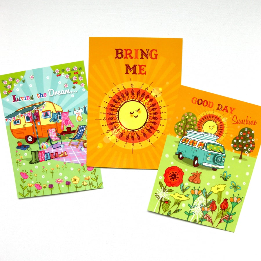 Pack of 3 A6 Postcard Prints 'Living The Dream' 'Bring Me' ' Good Day Sunshine'