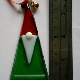 Fused Glass Mid green Christmas Scandinavian Gnome or Tomte tree decoration