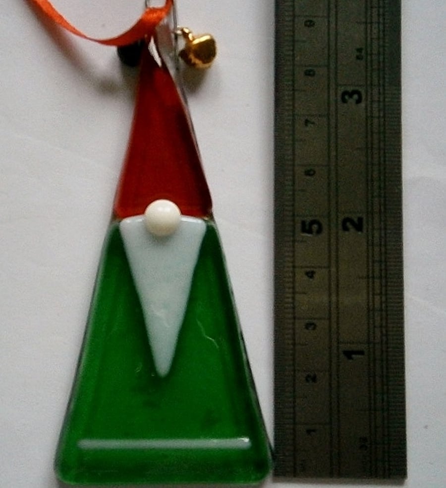 Fused Glass Mid green Christmas Scandinavian Gnome or Tomte tree decoration
