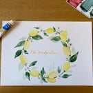 Personalised A4 Watercolour Lemon Wreath Print 