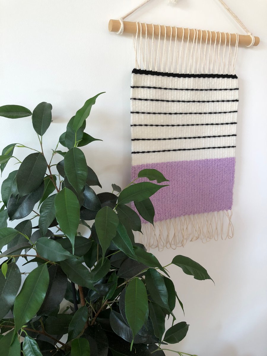 Handwoven Wall Hanging Tapestry Hand Made Boho Pink Violet Decor 