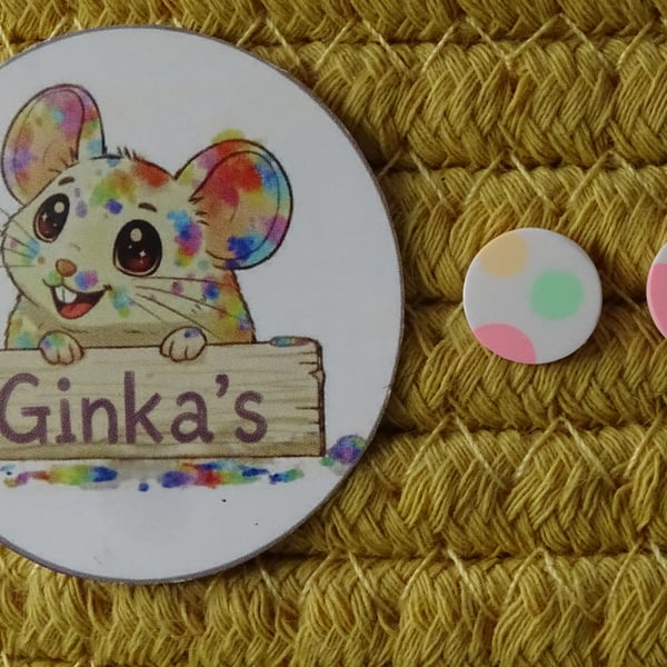 Pastel Polka Dot Polymer Clay Stud Earrings – Handmade