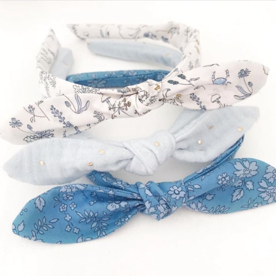 Alice Bands in Pale Blue Double Gauze 