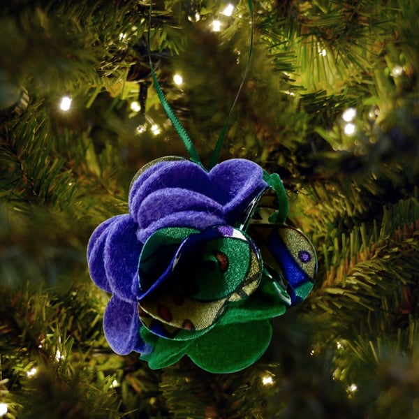 Purple Fabric Flower Christmas Bauble, Tree Decoration