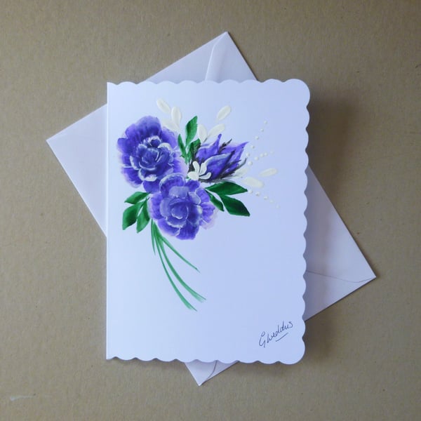 hand painted floral original art greetings card ( ref FA 361 K1 )